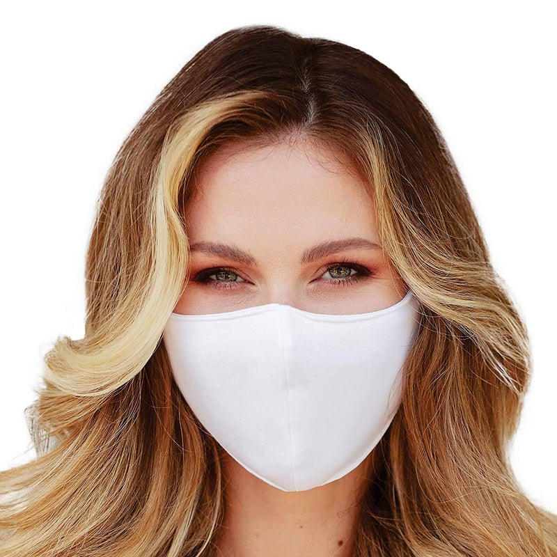 MASK BY DESIGN Washable Face Mask with Adjustable Ear Loops & Nose Wire - 3 Layers, Made in USA (Solid White) - Image 1